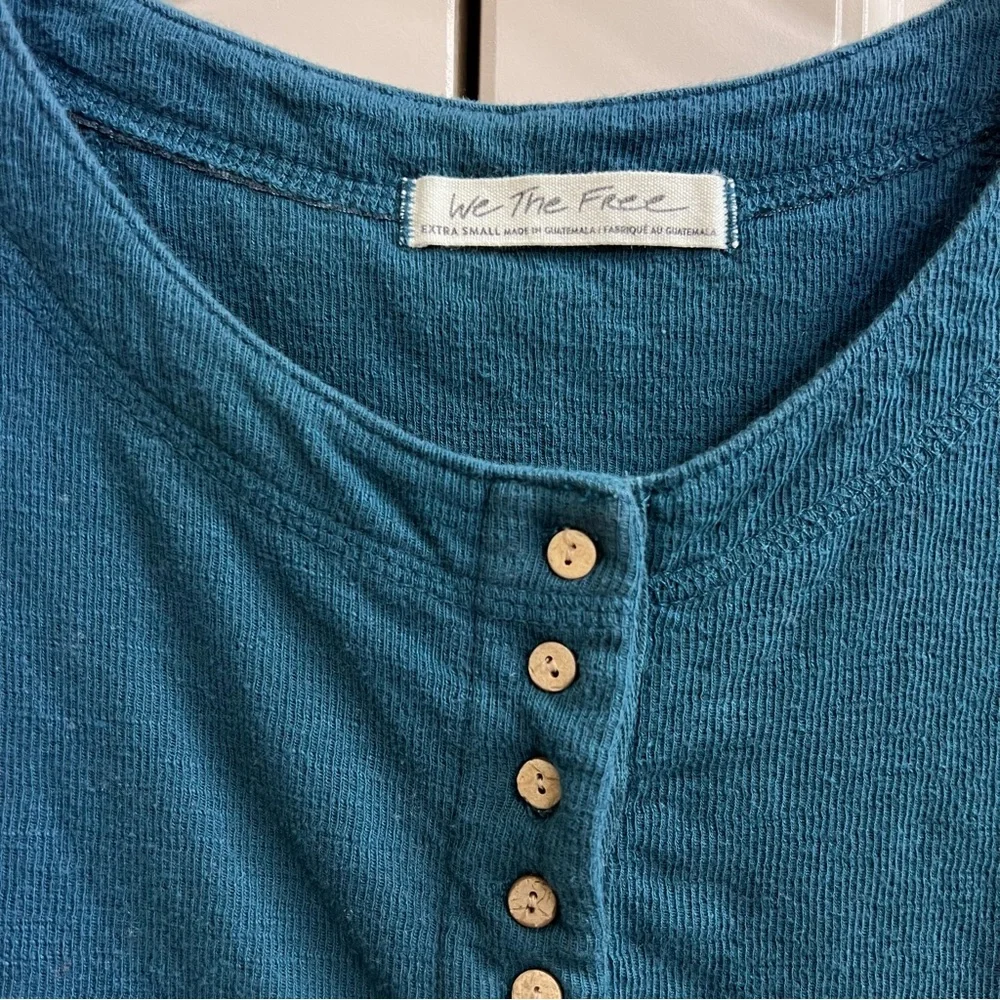 We The Free Oversized Henley in Turquoise, Size XS - Picture 7 of 7